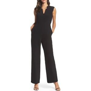 Tahari Arthur S Levine Womens Black Wide Leg Sleeveless Notched Neck Jumpsuit